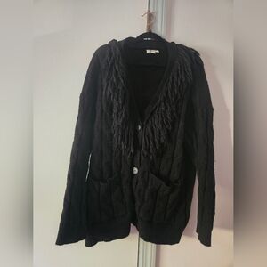 Black Fringe Button Up Cardigan